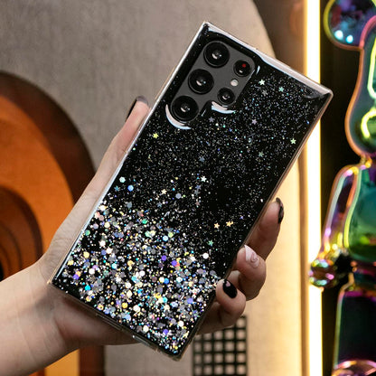 Glitter Star Sequin Basic Phone Case For Samsung S25 S24 S23 S22 S21 Note20 A15 A25 A35 A55 Clear Soft TPU Back Cover