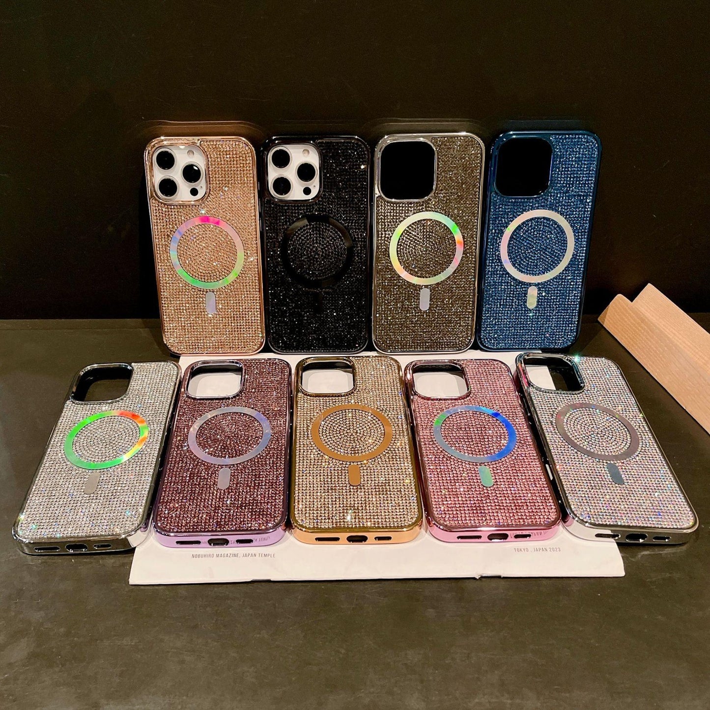 Luxury Rhinestone Glitter Plating Slim PC Strong Magnetic Phone Case For iPhone 16ProMax 15 14 13 Hard Support Wireless Charging Full Cover