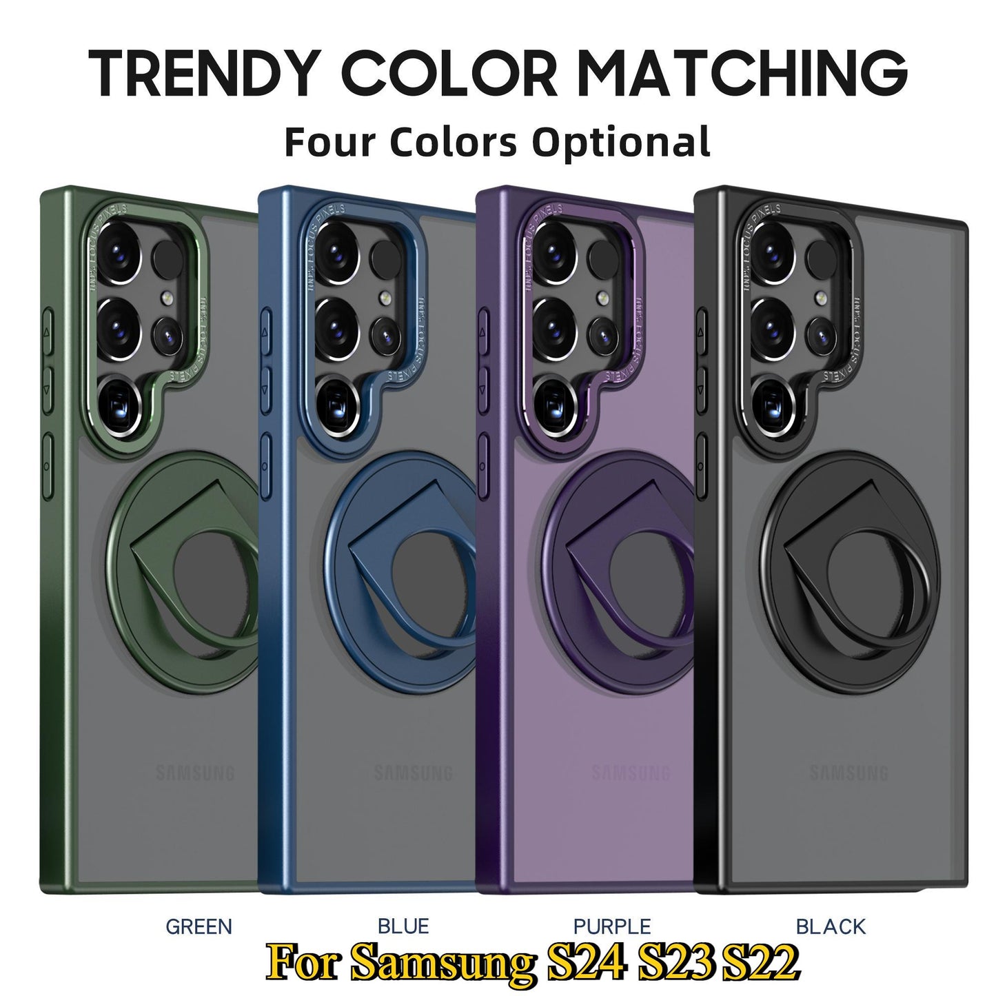Matte Ring KickStand Metal Frame Magnetic Wireless Charging Acrylic Phone Case For Samsung S24Ultra S24 S23Ultra S23FE S23 S22 plus Case Magnetic Shockproof Hard Full Cover
