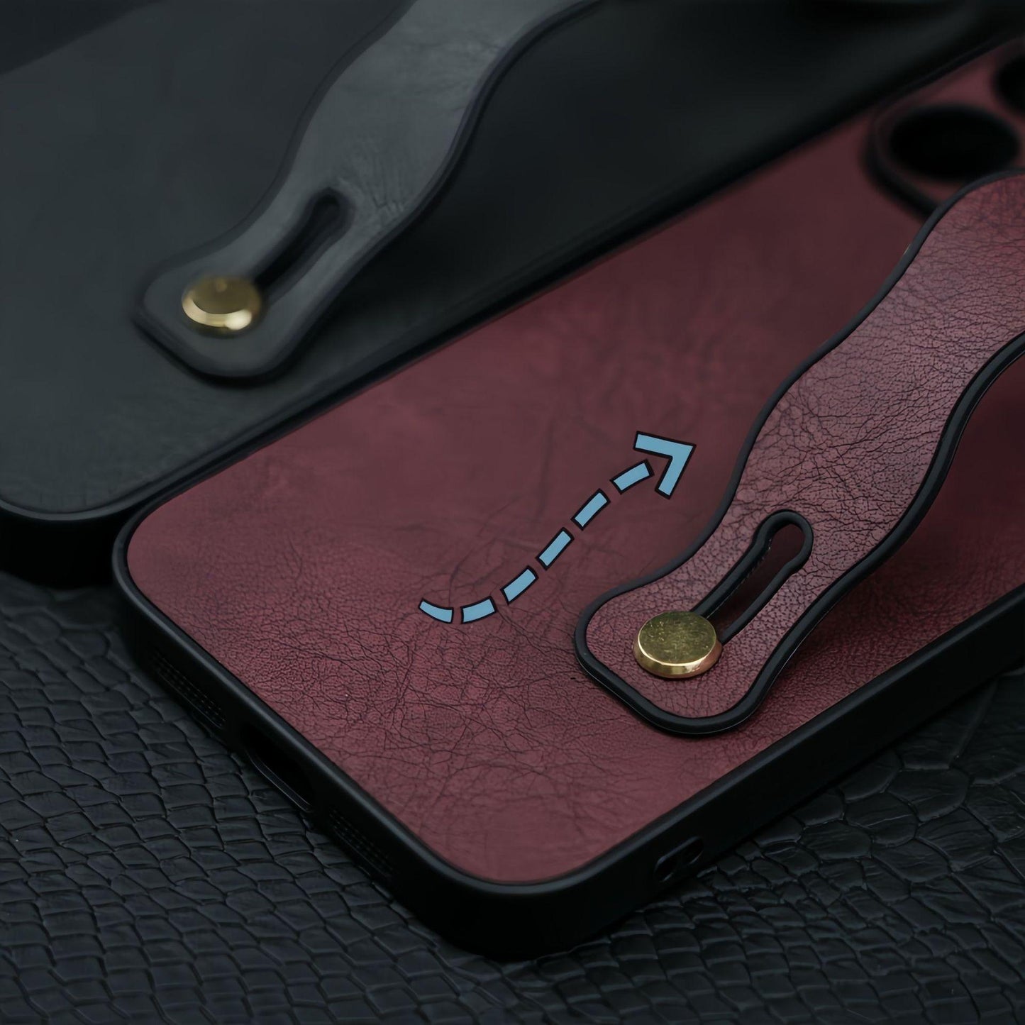 For iPhone 16ProMax 16 15 14 13 12 Case With Wave Wristband, Luxury Durable Faux Leather Kickstand Shockproof Phone Case
