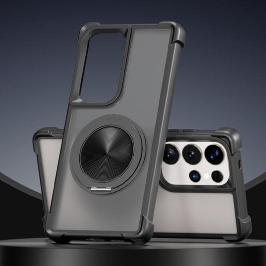 Four Corner Shockproof Slim PC Strong Magnetic Phone Case with 360 Rotating Metal Kickstand For Samsung S25Ultra S25Plus S25 Matte Skin Feel Bumper Shockproof Hard Full Cover