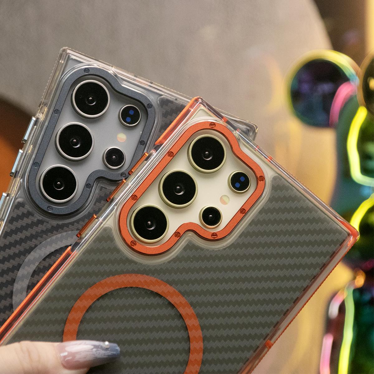 Strong Magnetic Carbon Fiber Phone Case, Metal Hardware Camera Protective Acrylic, Shockproof Anti-Fall Bumper For Samsung S25Ultra S25 S24 S23 S21FE A14 A15 A24 A25 A35 A54 A55 A05