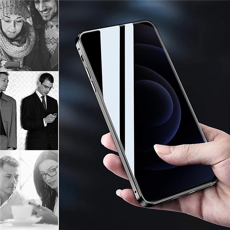 Anti Peeping Magnetic Double Sided Full Cover Privacy Metal Bumper Glass Case for iPhone 16ProMax 16 15 14 13 Pro Max 12 Antispy Magnetic Ring Support Wireless Charging Back Cover