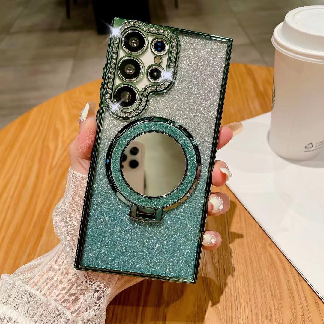 For Samsung S25Ultra S25 S24 S23 S22 Plus Ultra Case, Gradient Rhinestone Mirror Kickstand Glitter Luxury Elegant Plating Case Camera Protection Shockproof Hard Cover