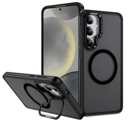 Two-tone Matte Transparent Anti-Dust Anti-Fall Bumper Shockproof Strong Magnetic Phone Case With Metal Camera Kickstand for Samsung S25Ultra S24 S23FE S23 A14 A15 A25 A35 A54 Bumper Hard Cover