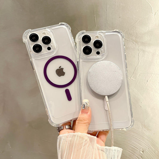 Acrylic Transparent Magnetic High Protection Four Corner Shockproof Phone Case For iPhone 16ProMax 15 14 13 12 Not Yellowing Clear Hard Full Cover
