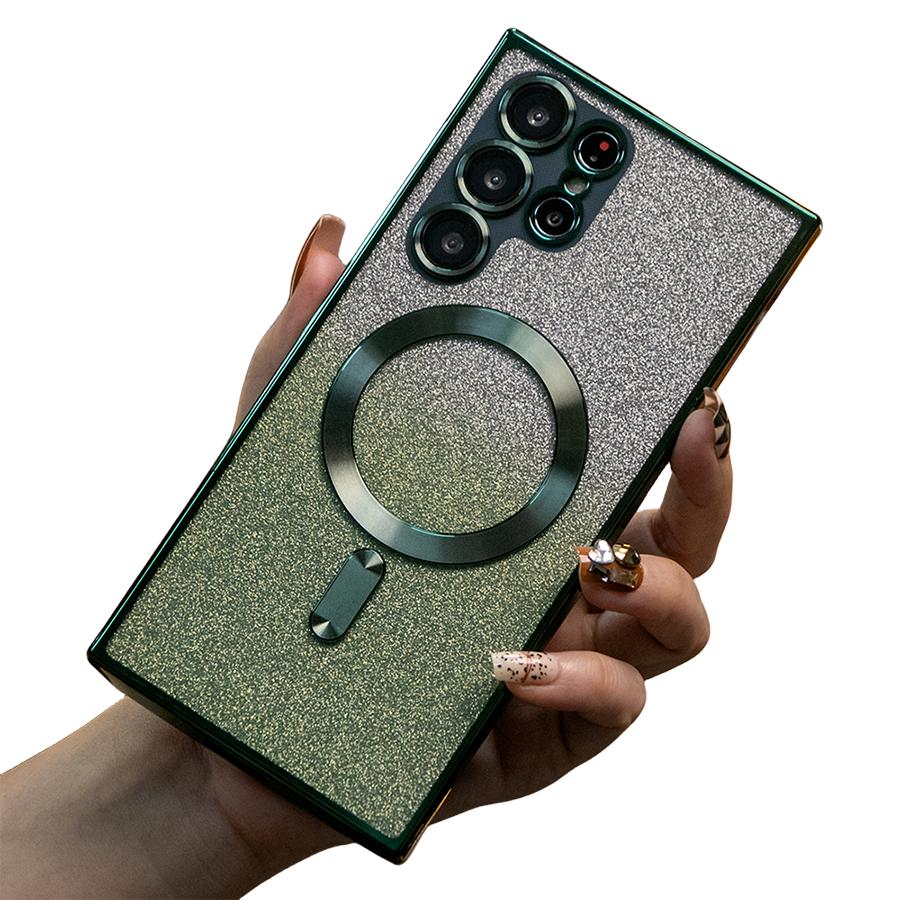 Glitter Gradient Magnetic Wireless Charge Transparent Soft Phone Case For Samsung A15 A25 A35 A55