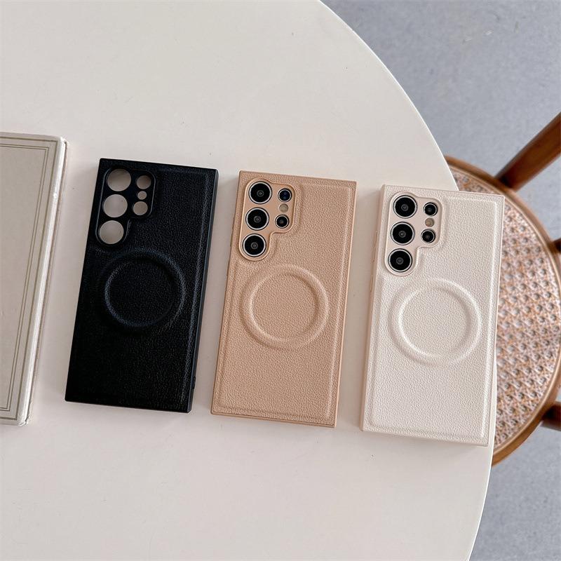 For Samsung S25Ultra S25 S24 S23 Phone Case, Luxury Slim Magnetic Matte Leather Emboss Pattern Len Protection Shockproof Hard Full Cover