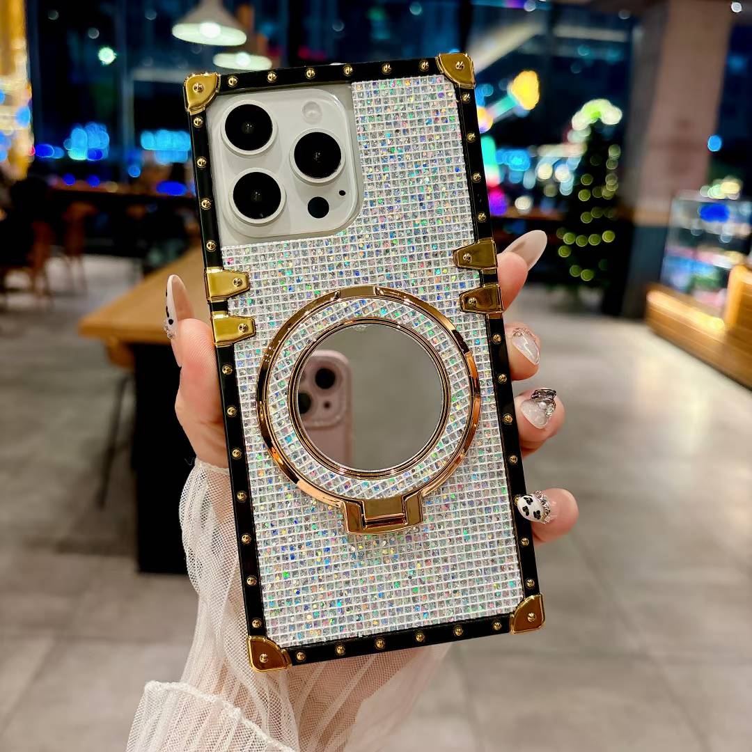 Luxury Glitter Bling Diamond Heavy Duty Protection Shockproof With Mirror Magnetic Kickstand Phone Case For Samsung S25 S24 S23 S22 S21 Note20 A15 A25 A35 A55 Square Case Back Soft Cover