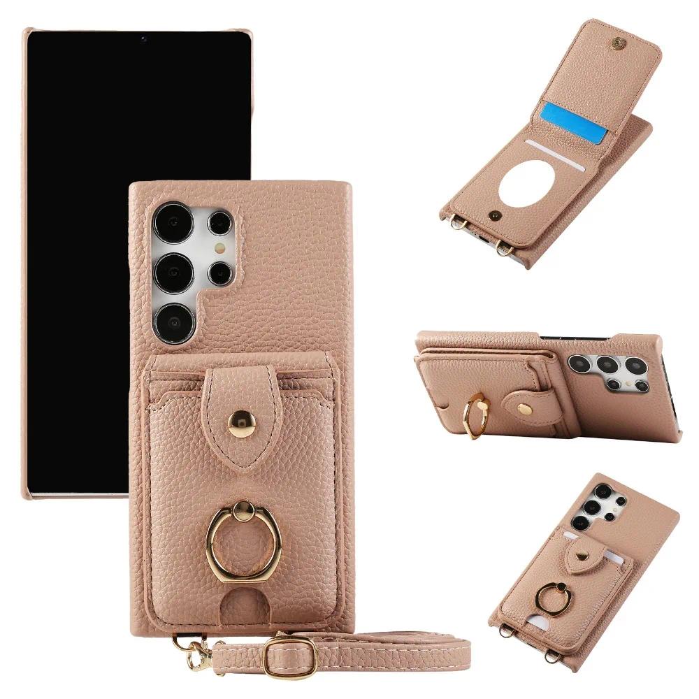 Crossbody Mirror Wallet with Card Holder Phone Case for Samsung Galaxy S25 S24 S23 S22 Ultra Plus S24 FE Back Cover