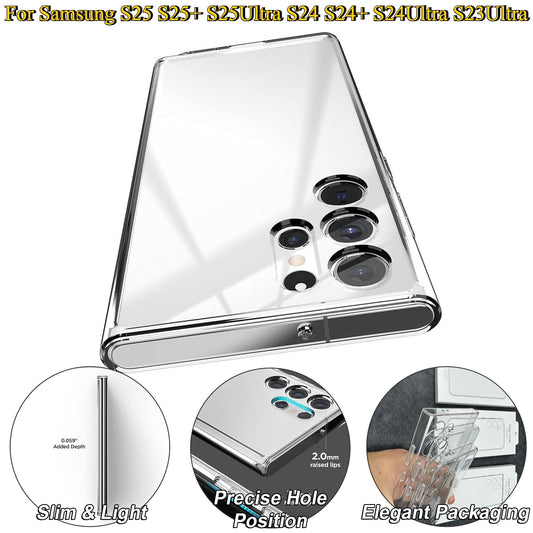 Crystal Clear Slim Ultrahard Polycarbonate High Definition Protective Phone Case for Samsung S25 S25+ S25Ultra S24 S24+ S24Ultra S23Ultra - Precise Camera Cutouts Full Cover