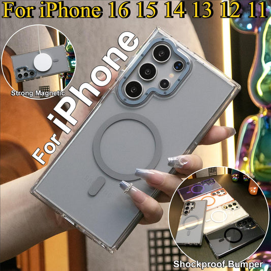 Dual Color Transparent Strong Magnetic For Magsafe Wireless Charging Phone Case For iPhone 16 15 14 13 12 11 Pro Max Clear Metal Frame TPU Shockproof Acrylic Hard Full Cover