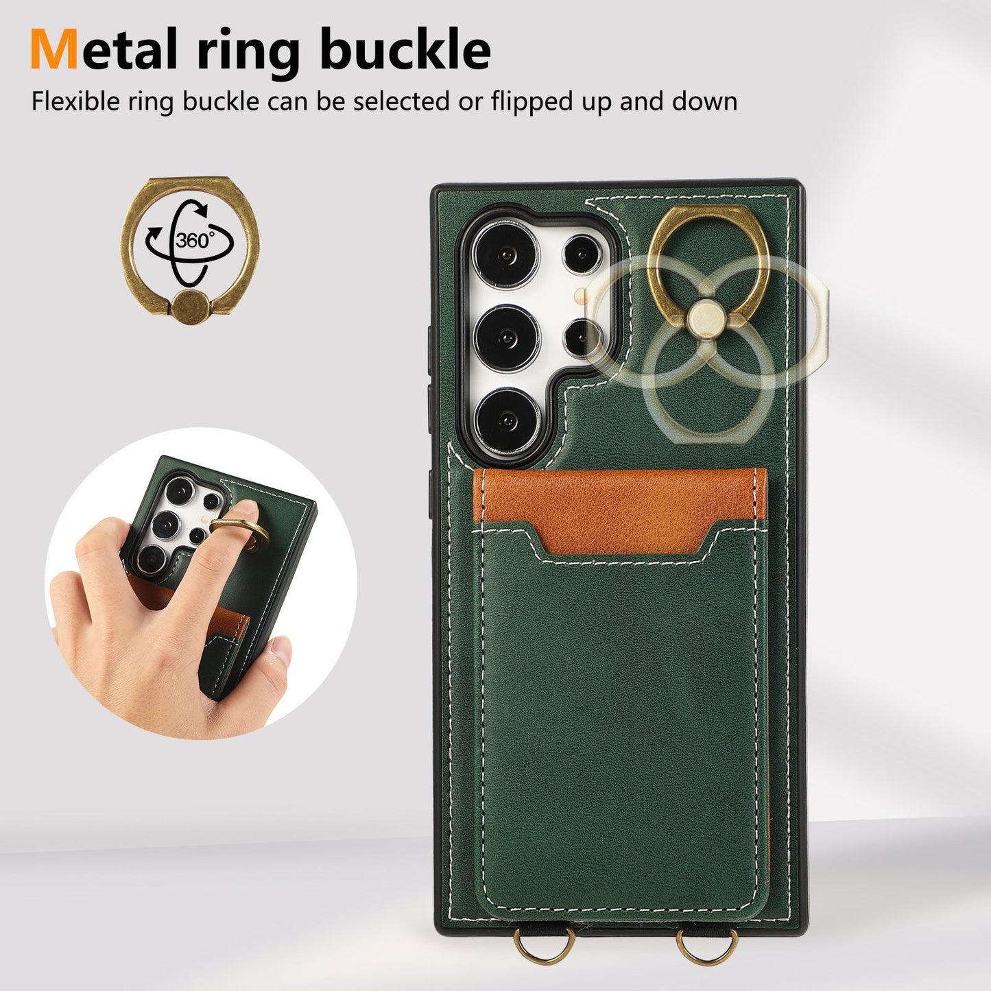 For Samsung S25Ultra S24 S23 S22 A16 A15 A35 A55 Leather Phone Case with Double Folding Wallet Wristband, Anti-Fall Card Slot Ring Kickstand Shockproof Business Hard Full Cover