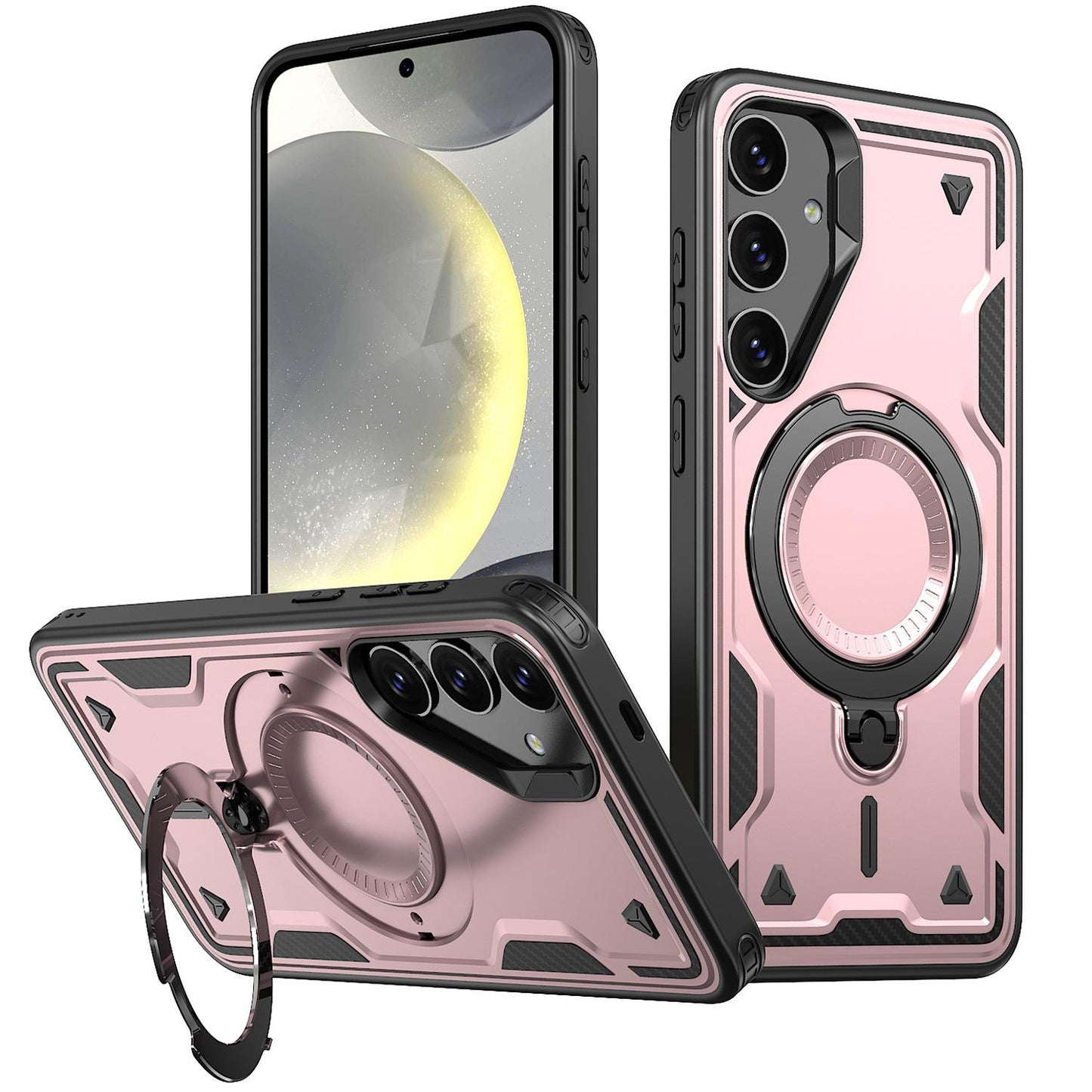 Anti-Dust Anti-Fall Heavy Duty Protection Shockproof Magnetic Phone Case With Rotating Metal Kickstand for Samsung S25Ultra S24 S23FE S23 A06 A05 A16 A15 A25 A35 A55 Bumper Matte Hard Cover