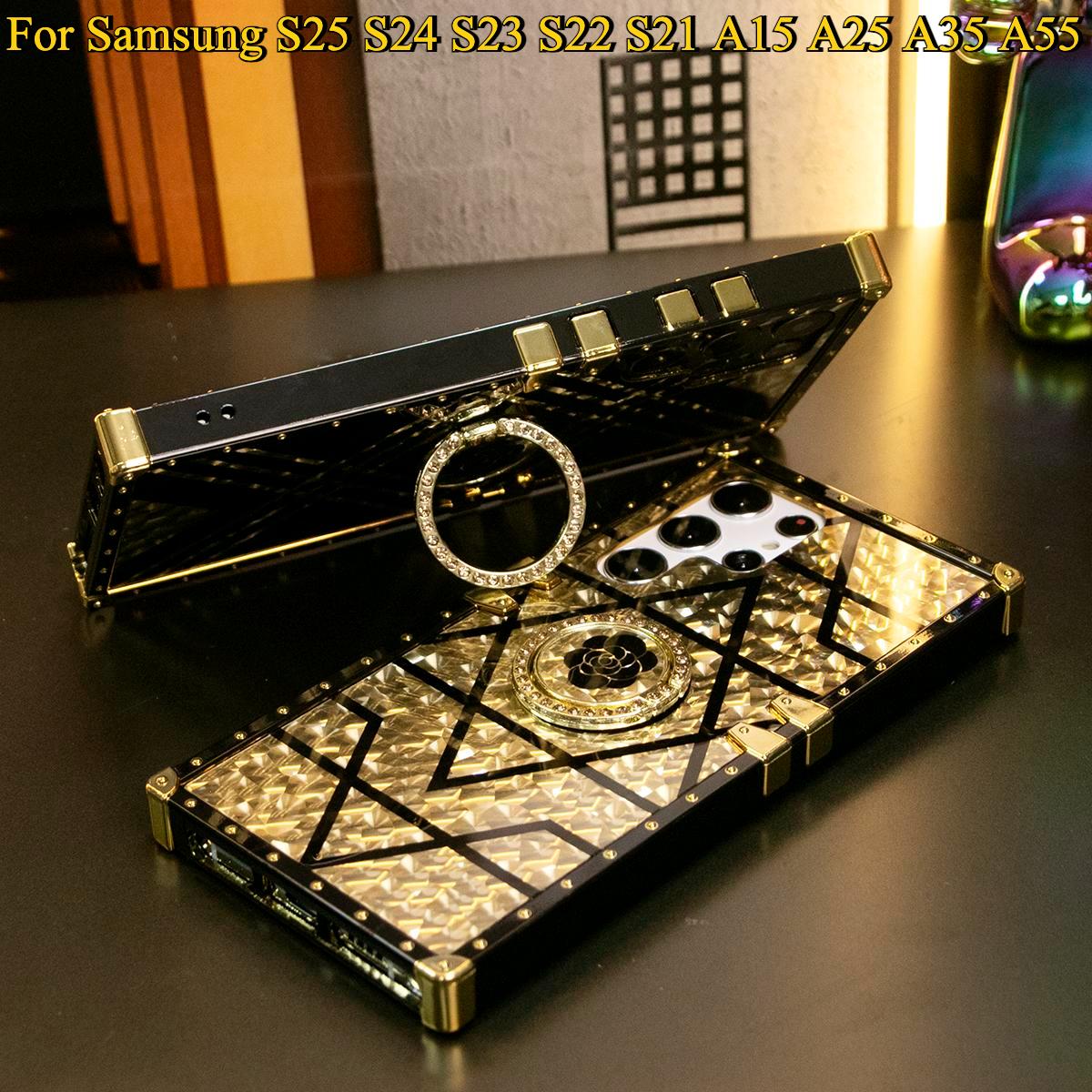 Luxury Glitter Phantom Stripe Flower Cover Plating Phone Case For Samsung S25 S24 S23 S22 S21 FE Plus Ultra Note20 A55 A54 A35 A34 A25 A24 A15 A14