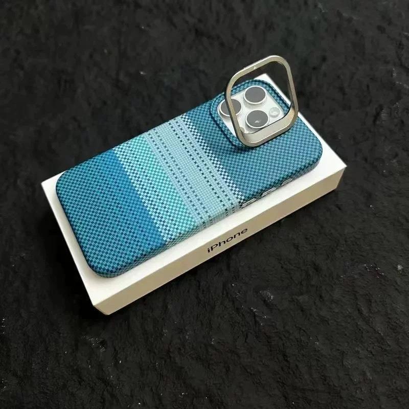 Carbon Fiber Matte Strong Magnetic Camera Kickstand Hardware Shockproof Phone Case For iPhone 16ProMax 15 14 13 Support Wireless Charging Hard Full Cover