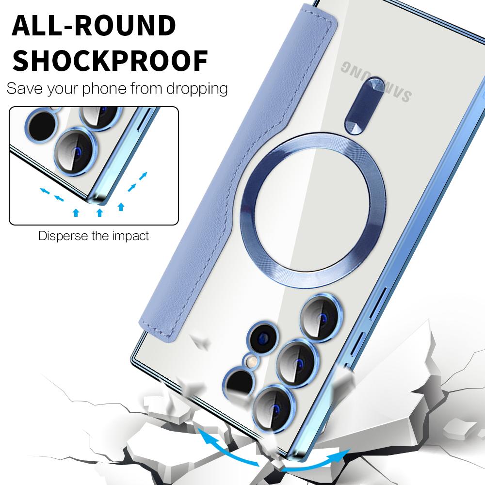 Magnetic Suction Flip Leather Case For Samsung S25 S24 S23 S22 for Magsafe Case High Leather Equipped With Lens Film Case