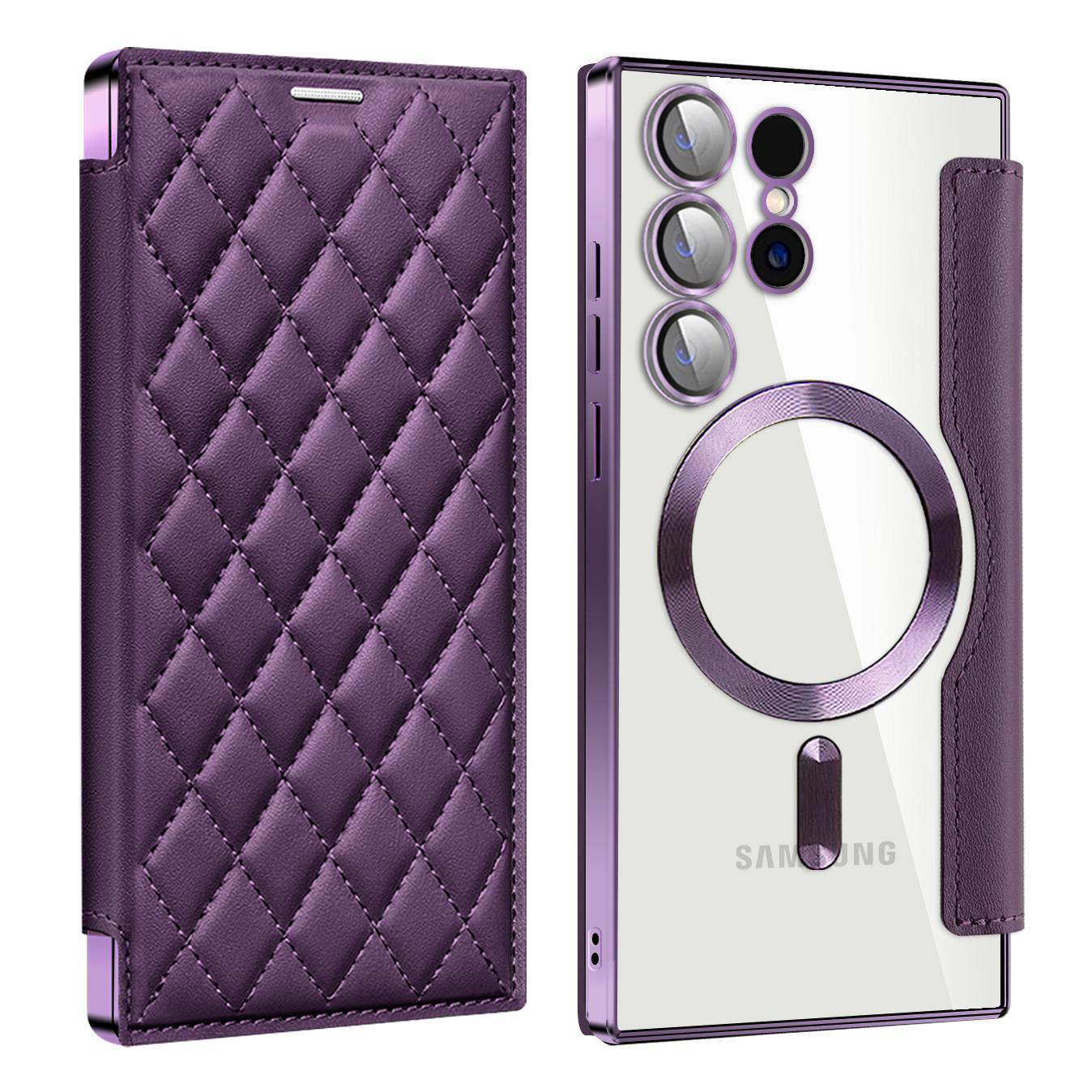 Magnetic Suction Flip Leather Case For Samsung S25 S24 S23 S22 for Magsafe Case High Leather Equipped With Lens Film Case