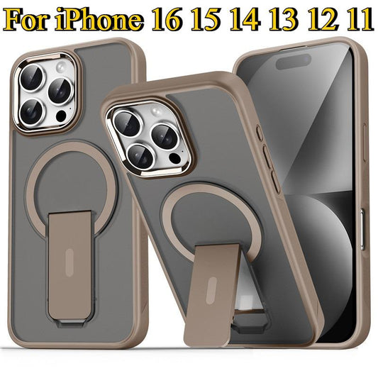 Luxury Matte Clear Kickstand Support Magnetic Phone Case For iPhone 16 15 14 13 12 11 for MagSafe Not Yellowing Skin Feel Hard Full Cover