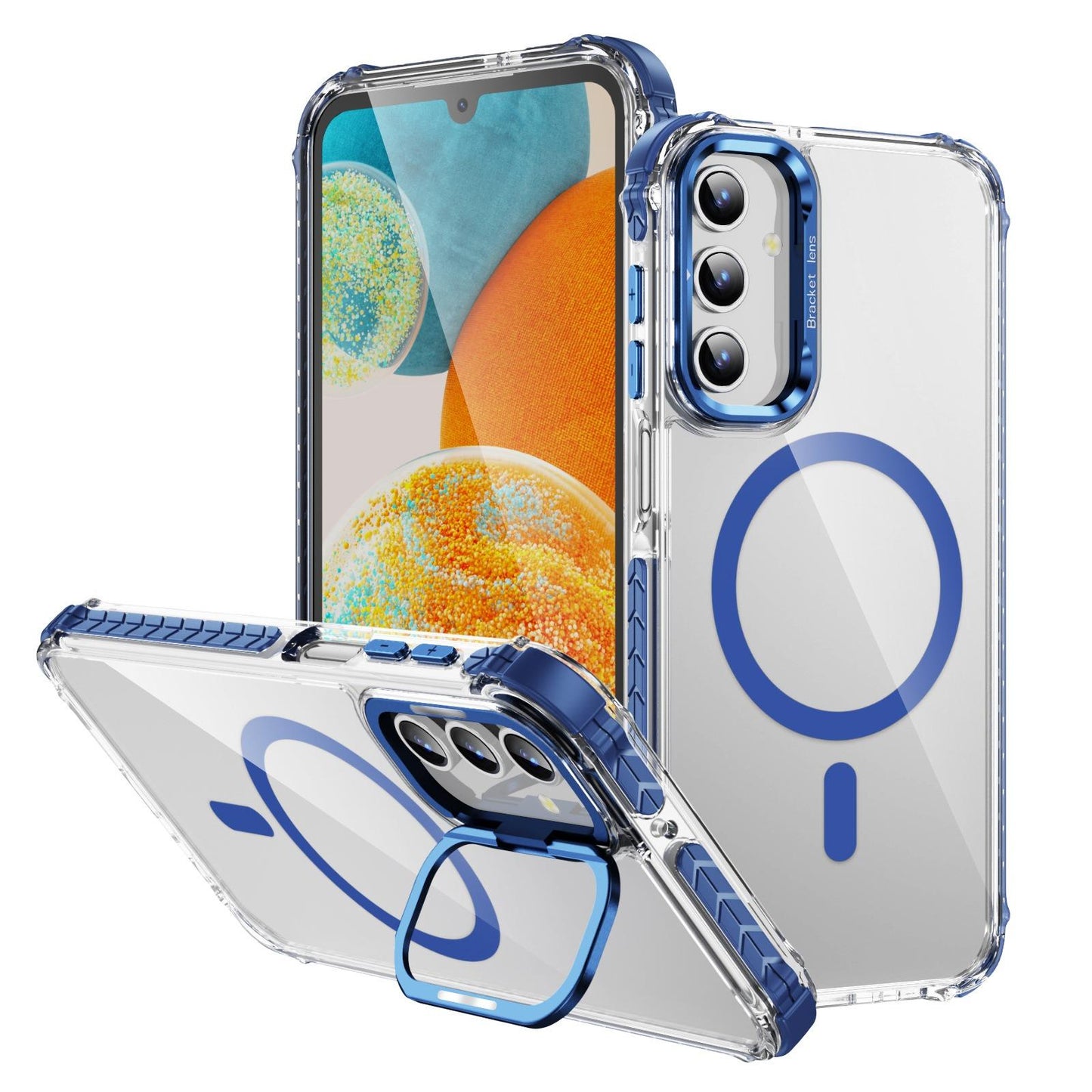 HD Transparent Anti-Dust Four Corner Anti-Fall Bumper Shockproof Strong Magnetic Phone Case With Metal Camera Kickstand for Samsung S25Ultra S24 S23FE S23 A14 A15 A25 A35 A54 A55