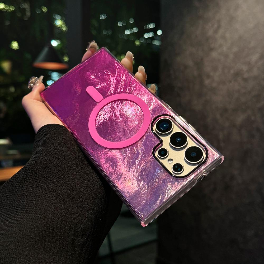 Glacier Gradient Laser Glitter Strong Magnetic HD Transparent PC Slim Phone Case For Samsung S25Ultra S25 S24 S23 S22 Shockproof Hard Full Cover