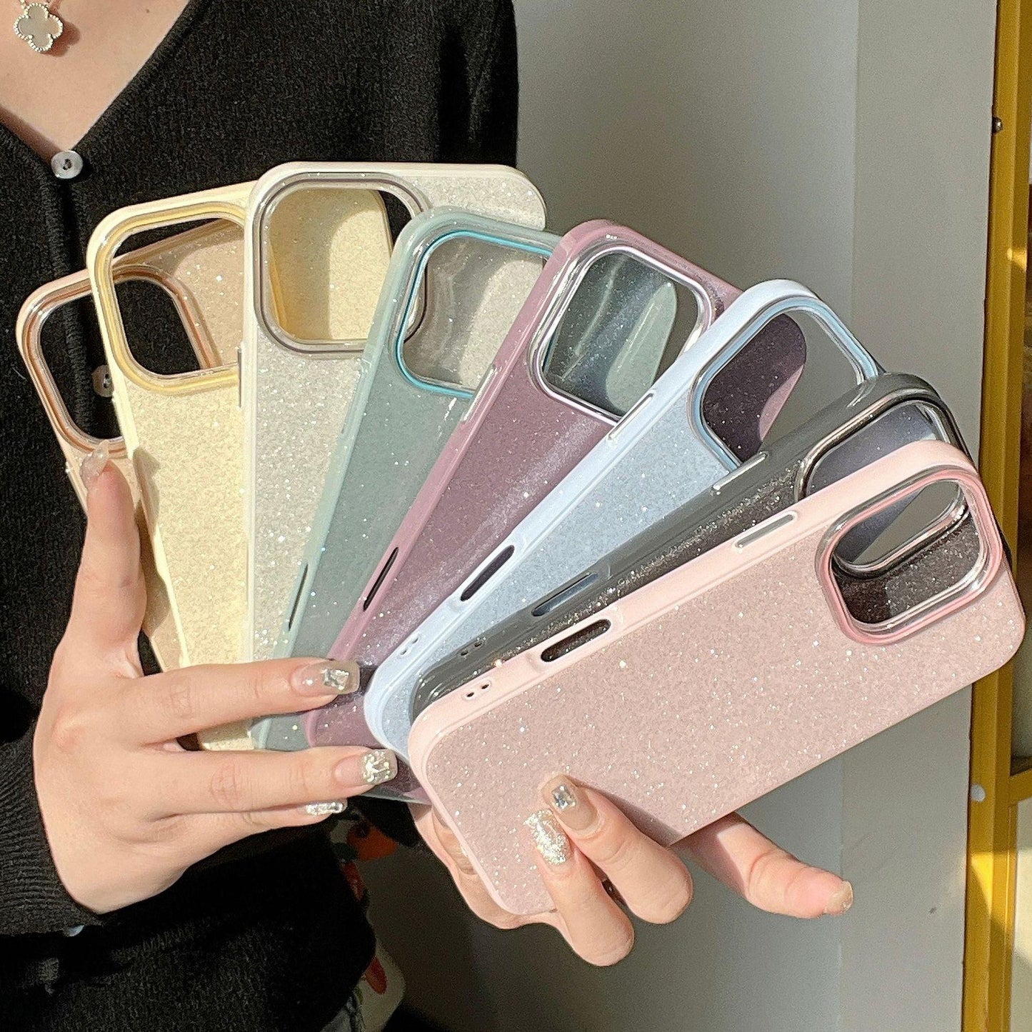 Glitter PC Slim Phone Case For iPhone 16ProMax 15 14 13 12 11 Shockproof Hard Full Cover
