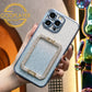 For iPhone 16 15 14 13 Pro Max Phone Case, Clear Gradient Glitter Square Kickstand TPU Luxury Plating Slim Soft Full Cover
