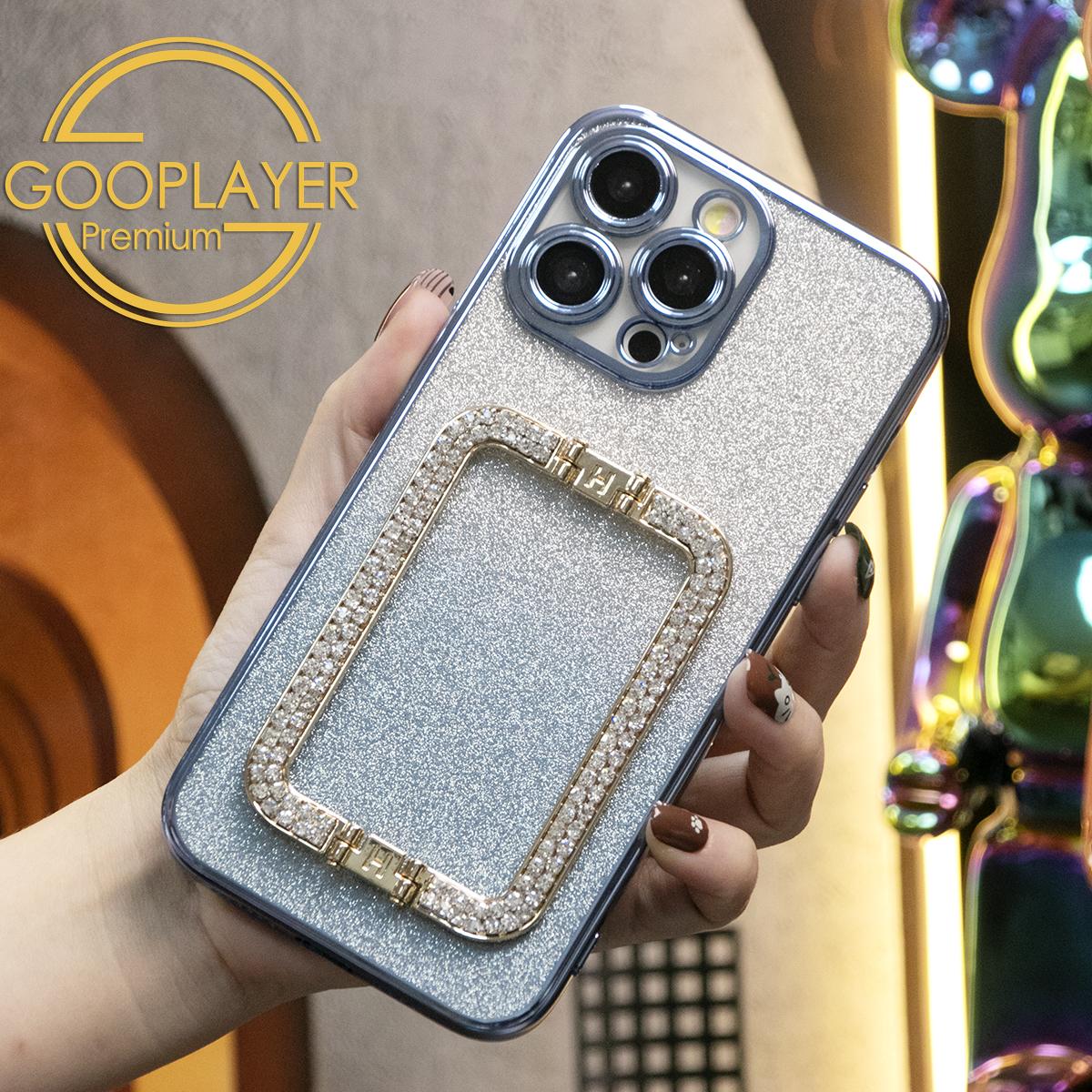 For iPhone 16 15 14 13 Pro Max Phone Case, Clear Gradient Glitter Square Kickstand TPU Luxury Plating Slim Soft Full Cover