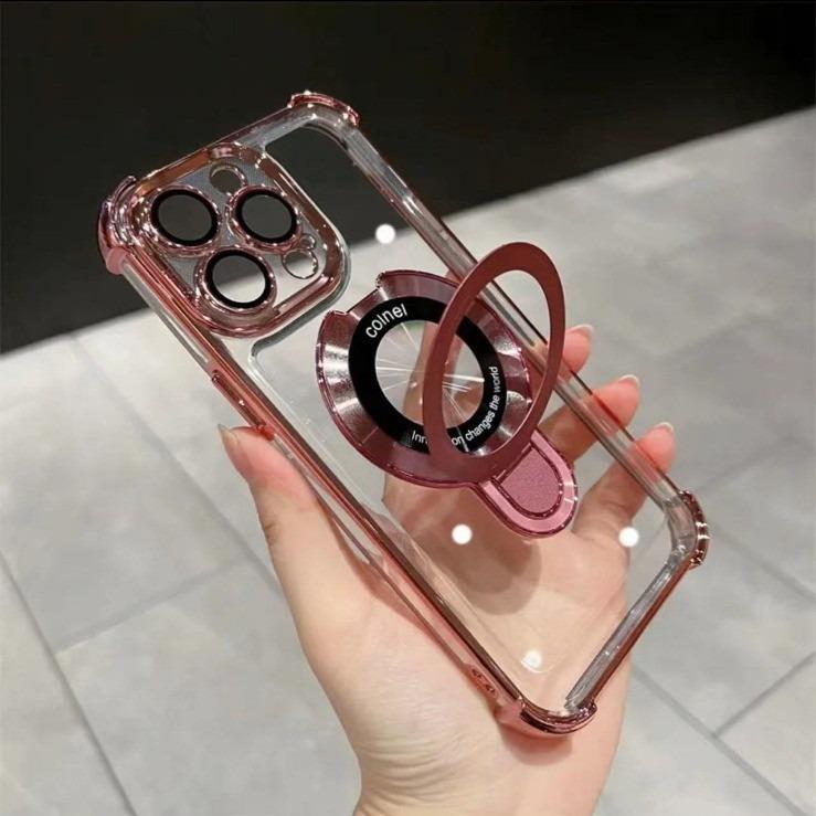 Glitter Plating Acrylic with Len Protector Phone Case with Magnetic Kickstand For iPhone 16ProMax 15 14 13 12 Four Corner Shockproof Hard Full Cover