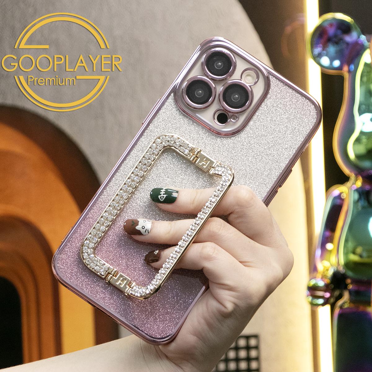 For iPhone 16 15 14 13 Pro Max Phone Case, Clear Gradient Glitter Square Kickstand TPU Luxury Plating Slim Soft Full Cover