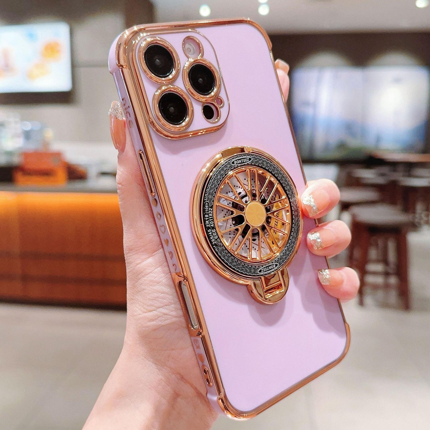 Plating Love Heart TPU Phone Case with Metal Magnetic Gyro Rotating Kickstand For iPhone 16ProMax 15 14 13 12 Shockproof Support Wireless Charging Soft Full Cover