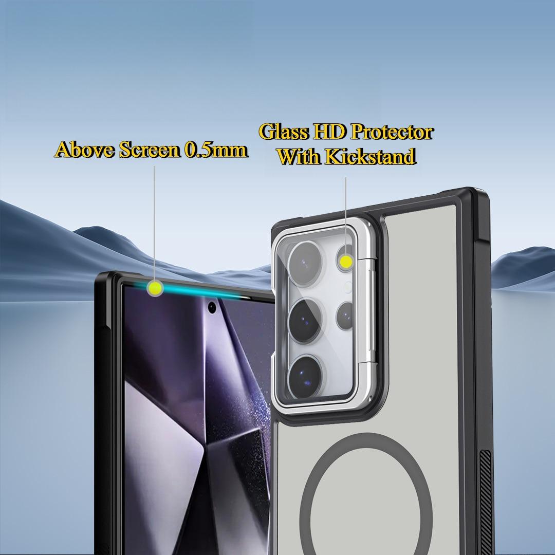 For Samsung S25Ultra S25 S24 S23 S21FE S20FE Strong Magnetic Phone Case, Glass Camera Kickstand Protection, Matte Case Acrylic Four Corner Shockproof Bumper Hand Feel Hard Full Cover