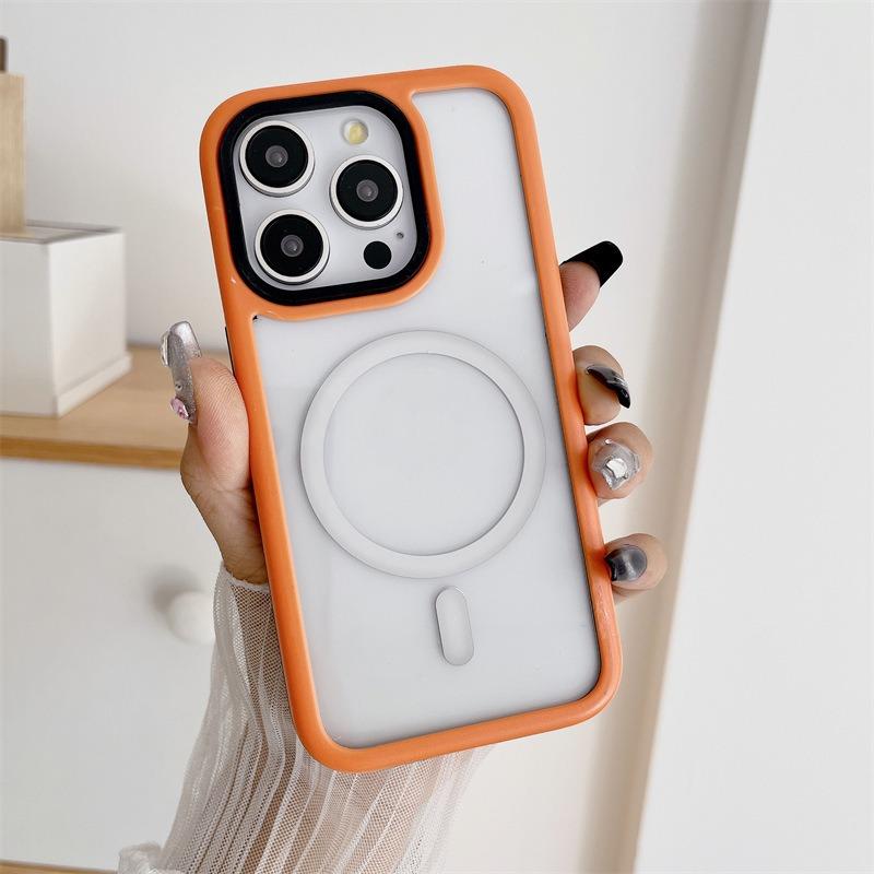 Two-tone Macaron Acrylic Transparent Magnetic Len Protection Phone Case For iPhone 16ProMax 15 14 13 12 11, Hard Shockproof Full Cover
