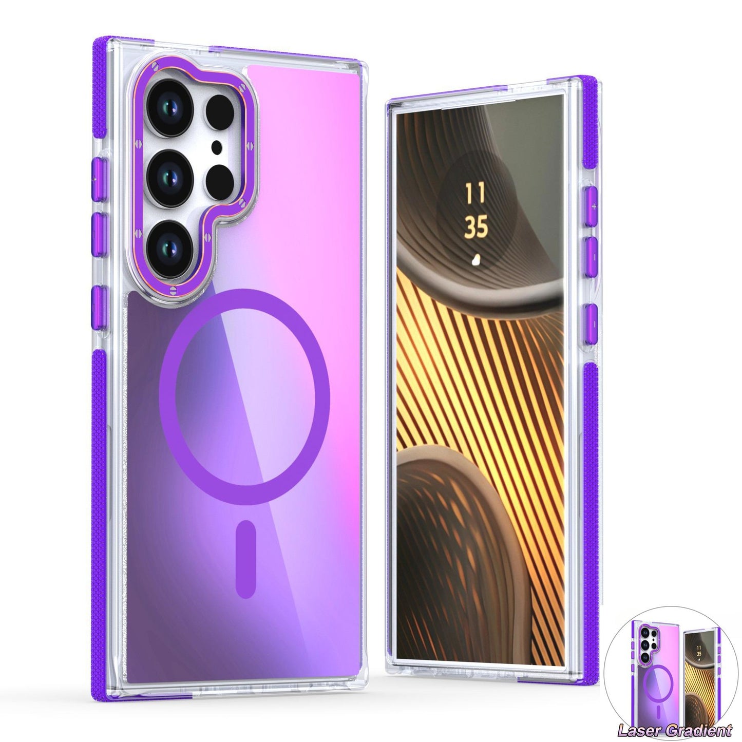 Laser Gradient Chameleon Strong Magnetic Wireless Charging Phone Case For Samsung S25Ultra S25 S24 S23 S22 A06 A15 A16 A25 A35 A36 A53 A54 A55 Metal Frame Acrylic Shockproof Hard Cover