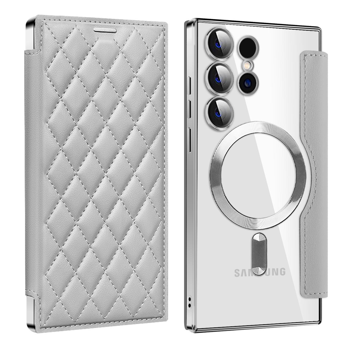 Magnetic Suction Flip Leather Case For Samsung S25 S24 S23 S22 for Magsafe Case High Leather Equipped With Lens Film Case