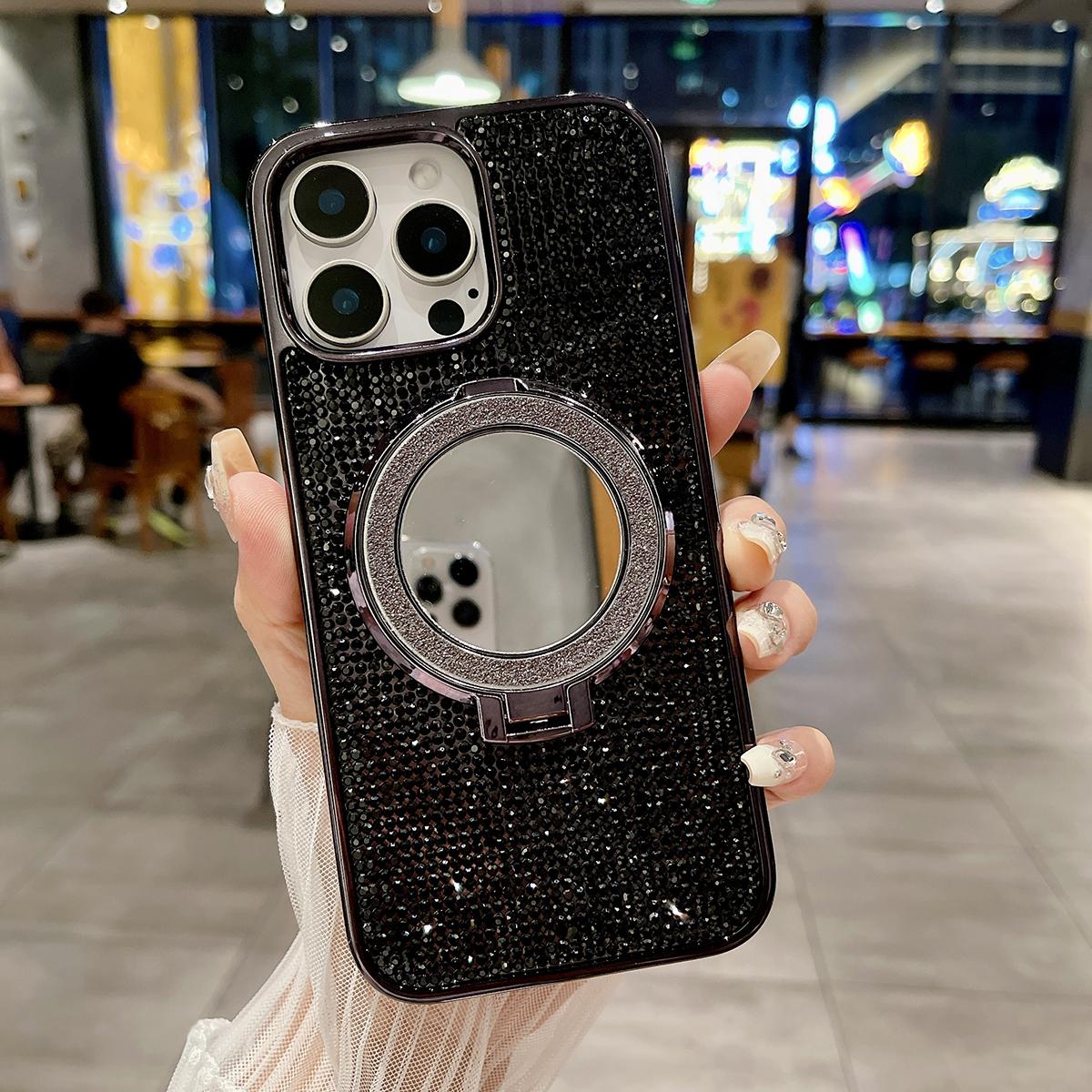 Bling Rhinestone Plating Diamonds Magnetic Wireless Charging Phone Case With Luxury Glitter Mirror Magnetic Kickstand For Samsung S24 S23 S22 Shockproof Protection Soft Bumper Cover