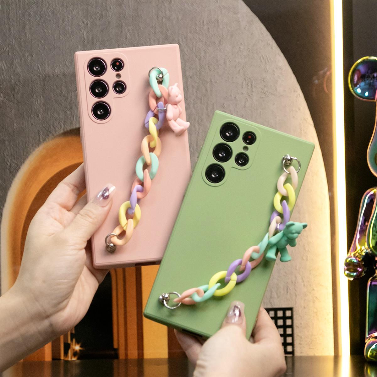 Liquid Silicone Matte Shockproof Phone Case with Bear Colorful Charm For Samsung S25 S24 S23 S22 S21 Note20 Plus Camera Protect Soft Cover S23 FE