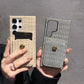 For Samsung S25Ultra S24 S23 S22 Case, Simple Slim Woven Pattern Fabrics Wallet Shockproof Card Slot Hard Full Cover
