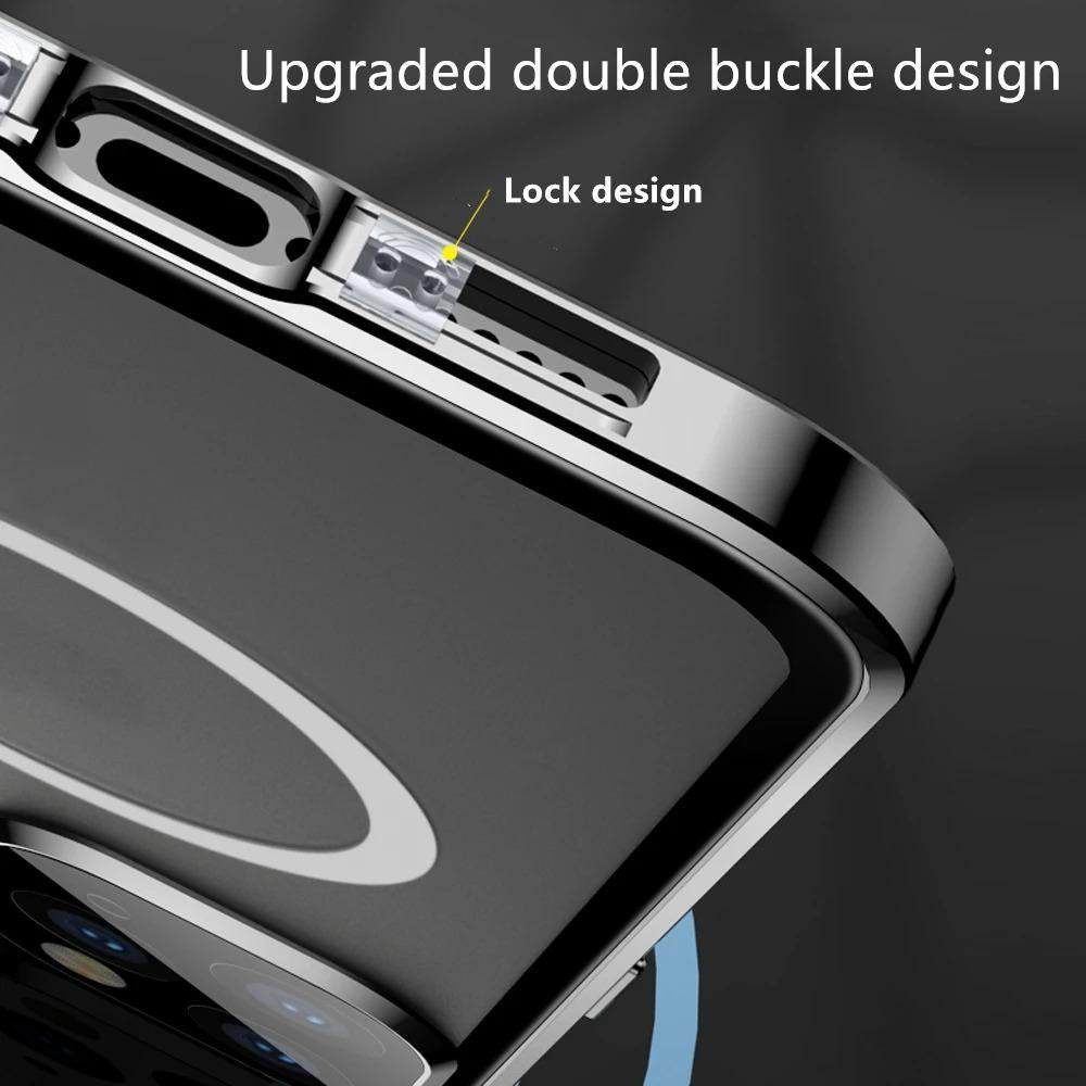 Double Sided Privacy Glass Matte Back Cover Aluminium Alloy For Magsafe Full Cover 360 Magnetic Ring Anti-peep Metal Case For iPhone 16ProMax 16 15 14 13 12 Pro Max Glass Full Cover