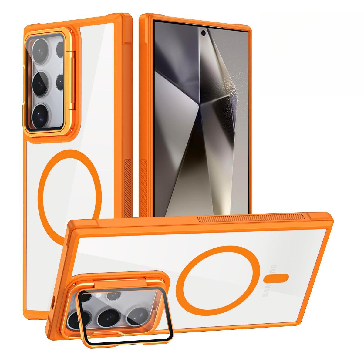 For Samsung S25Ultra S25 S24 S23 S21FE S20FE Strong Magnetic Phone Case, Glass Camera Kickstand Protection, HD Acrylic Four Corner Shockproof Bumper Hand Feel Hard Full Cover