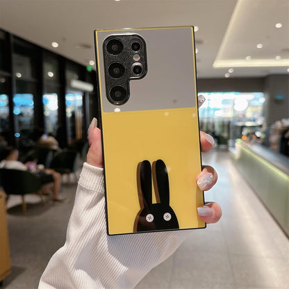 For Samsung S25Ultra S25 S24 S23 S22 S21 Phone Case, Luxury Glitter Rabbit Dinosaur Cat Mirror Cartoon Plating Acrylic, Camera Protection Hard Full Cover