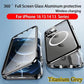 Double Sided HD Glass Matte Back Cover Aluminium Alloy For Magsafe Full Cover 360 Magnetic Ring High Definition Metal Case For iPhone 16ProMax 16 15 14 13 12 Pro Max Glass Full Cover