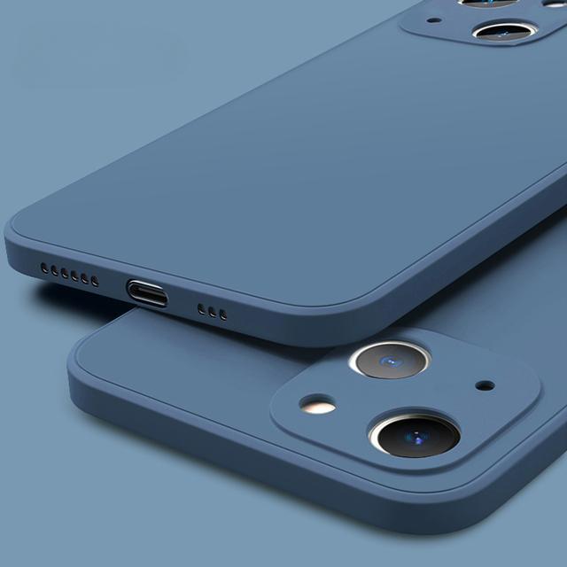 Für iPhone 16 15 14 Pro Max Handyhülle, Schlanke, matte, dünne, luxuriöse, quadratische, weiche, flüssige Silikon-Schutzhülle mit stoßfester Rückseite mit Mikrofaser-Innenfutter