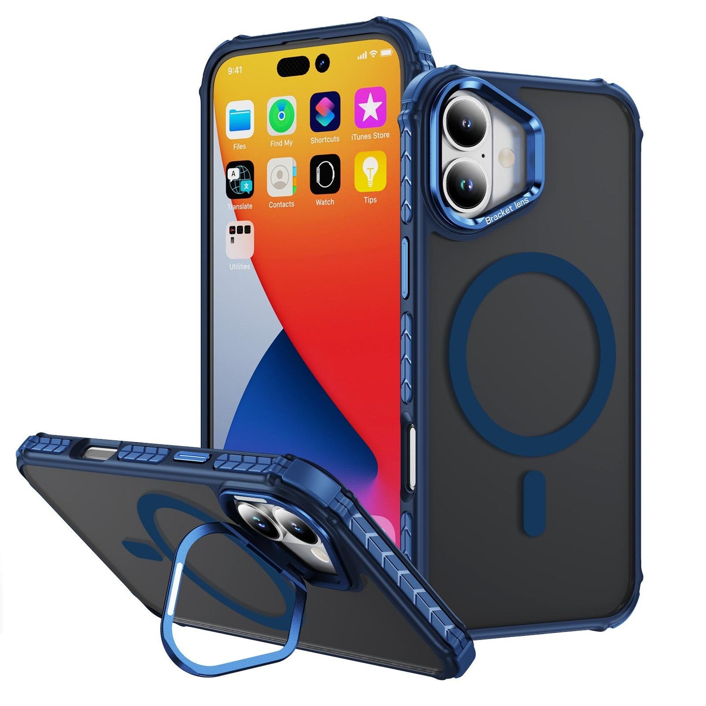 Two-Tone Matte Transparent Anti-Dust Four Corner Anti-Fall Bumper Shockproof Strong Magnetic Phone Case With Metal Camera Kickstand for iPhone 16ProMax 16 15 14 13 12 11 XR Hard Cover