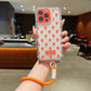 For iPhone 16ProMax 16 15 14 13 Phone Case With Short Wristband, Colorful 3 in 1 Transparent Luxury Wave Point Acrylic Anti Fall, With Camera Protector Shockproof Clear Hard Full Cover