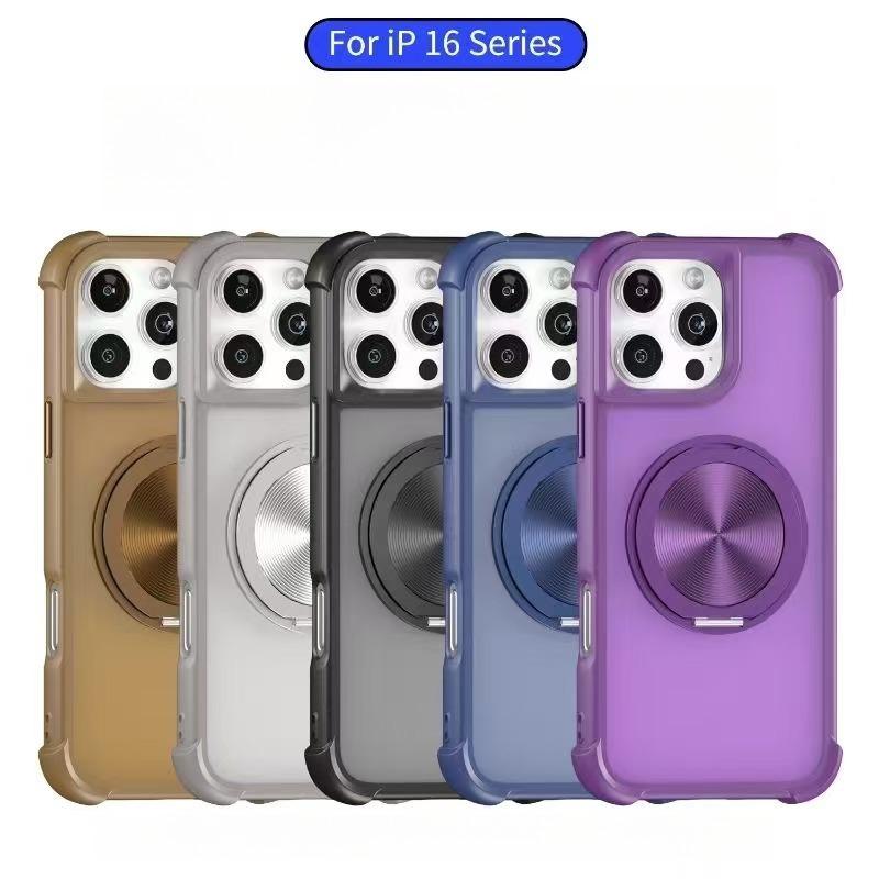 Four Corner Shockproof Slim PC Strong Magnetic Phone Case with 360 Rotating Metal Kickstand For iPhone 16ProMax 15 14 13 12 Skin Feel Bumper Shockproof Hard Full Cover