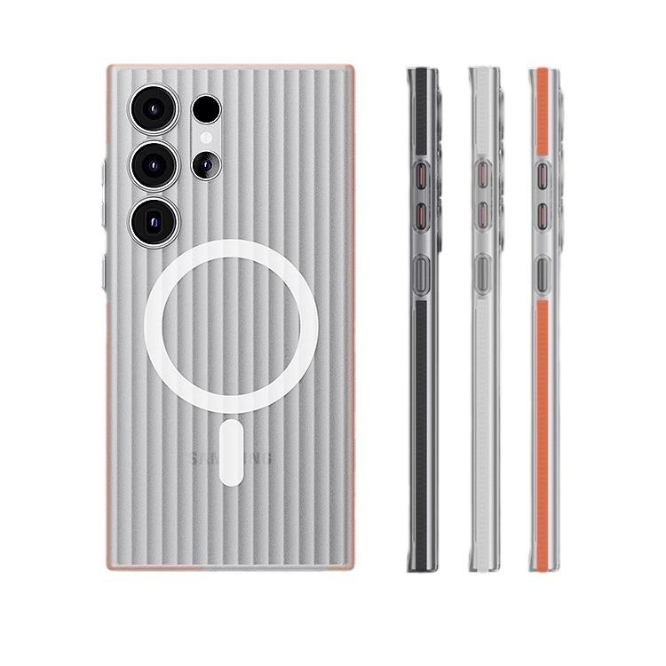 Corrugated Grille Magnetic Hard Polycarbonate Ultra-Thin Light Shockproof Phone Case with Bumper Strip for Samsung S25Ultra S24 S23 Matte Frozen Fog Thin High Transparency Full Cover