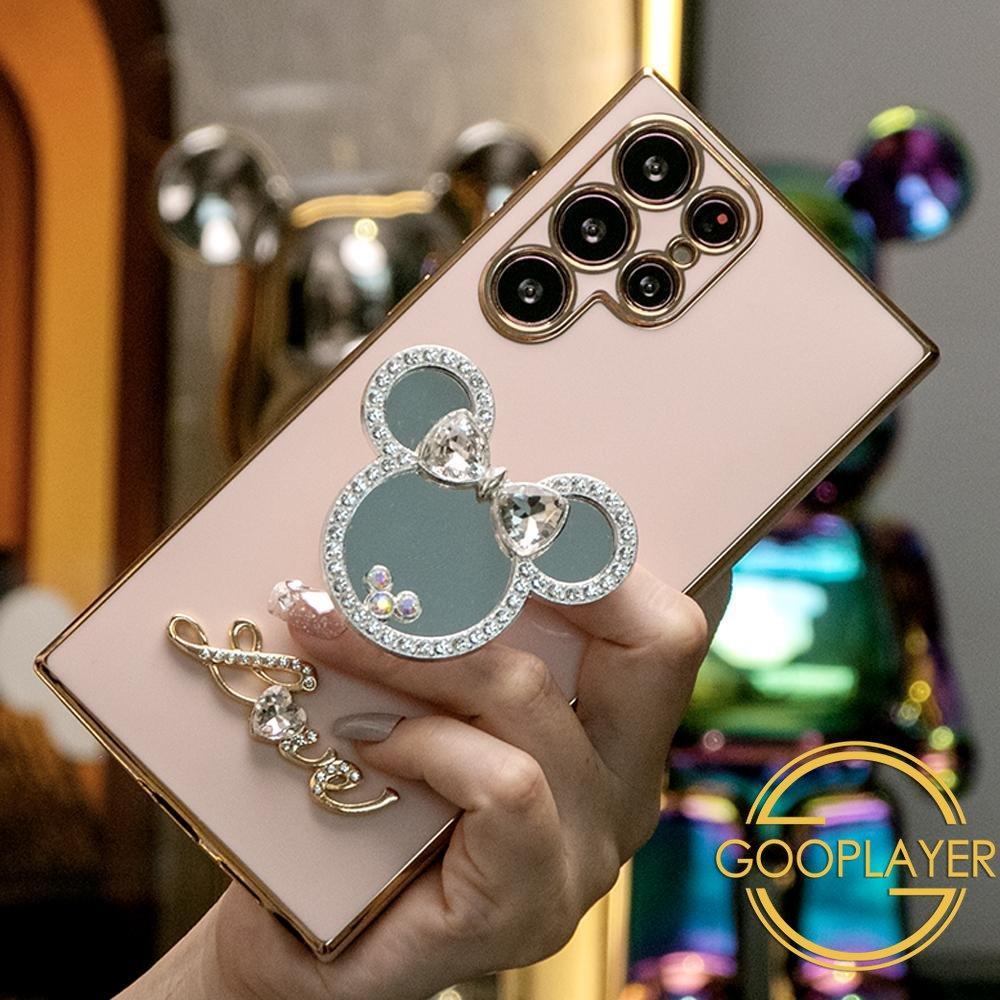 Mouse Head Mirror Pop Stand Kickstand Plating Phone Case For Samsung S25 S25Plus S25Ultra S24 S24FE S24Plus S24Ultra
