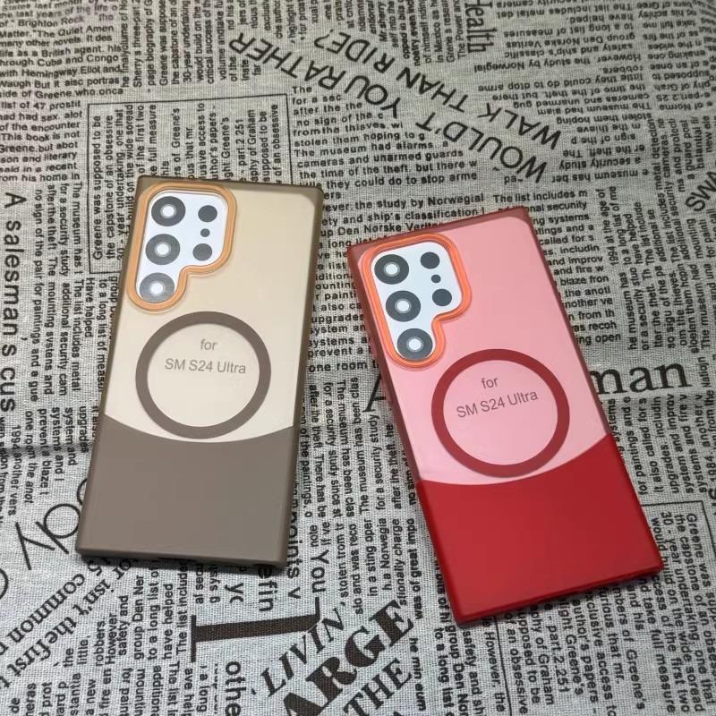 Matte Clear Fission Magnetic Two-tone Slim PC Phone Case For Samsung S25Ultra S25 S24 S23 S22 Transparent Skin Feel Bumper Shockproof Hard Full Cover