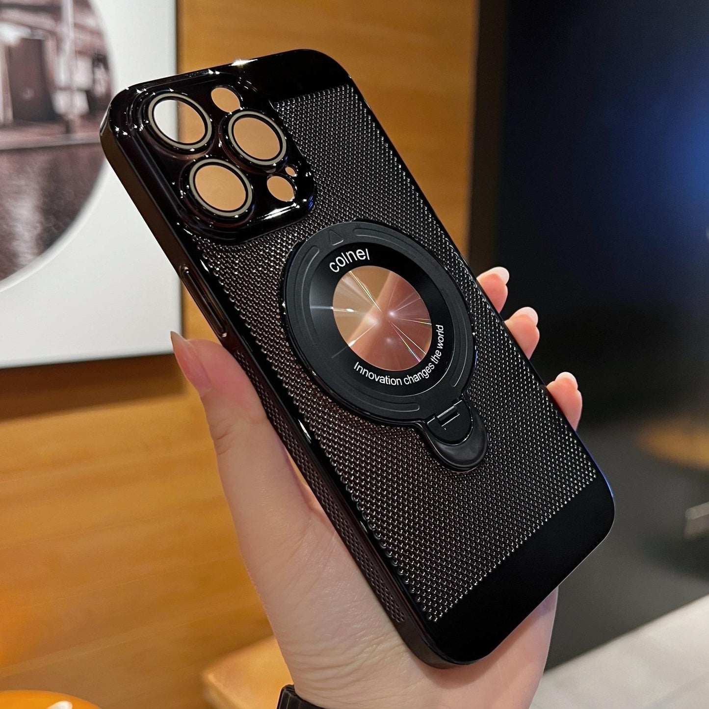 Ultra Slim Plating PC with Len Protector Cooling Phone Case with Metal Kickstand For iPhone 16ProMax 15 14 13 Shockproof Support Wireless Charging Hard Full Cover